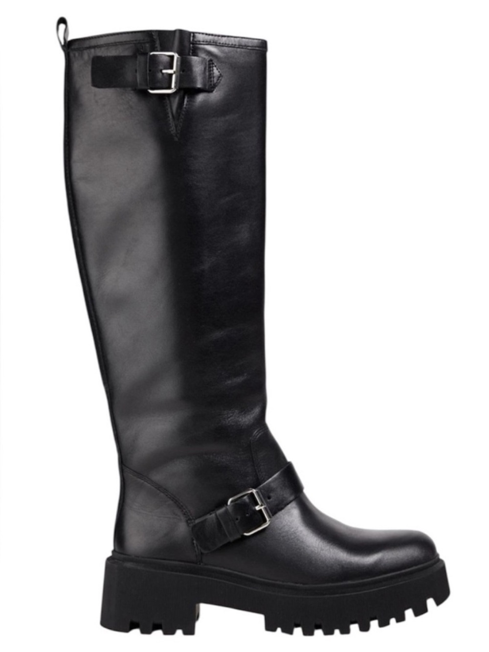 Maje Black Leather Knee-High Lug Sole Boots size 39